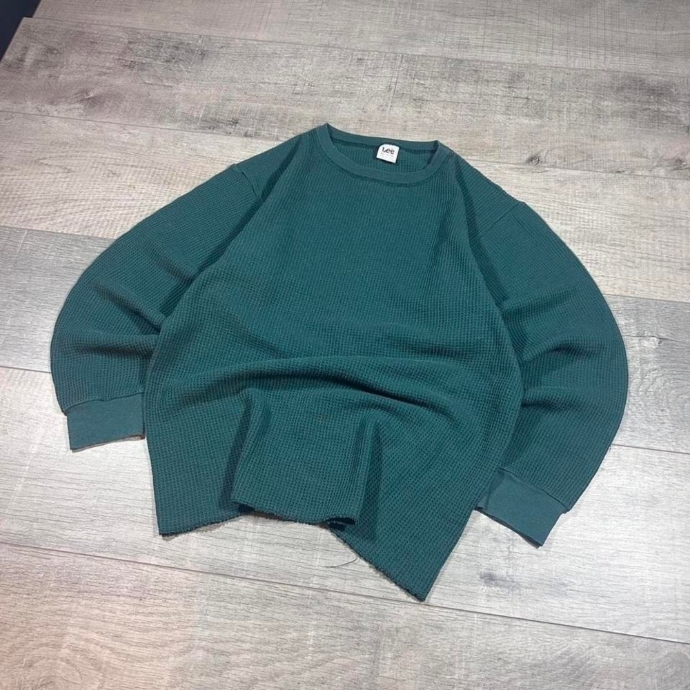 80s 90s green‎ lightweight waffle knit true vintage thermal Lee shirt size XL